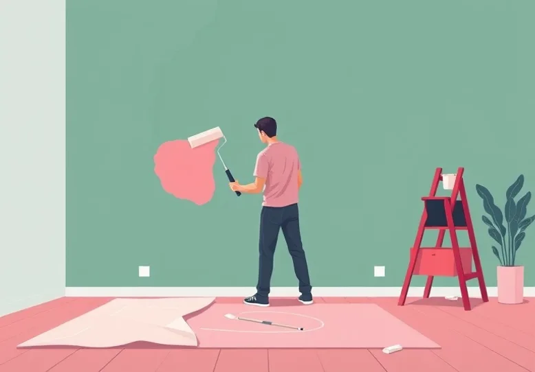 Peintre appliquant la peinture au rouleau sur un mur de salon
