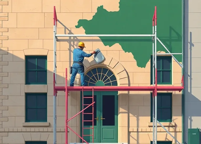 Ravalement de façade en pierre, nettoyage et application d'enduit
